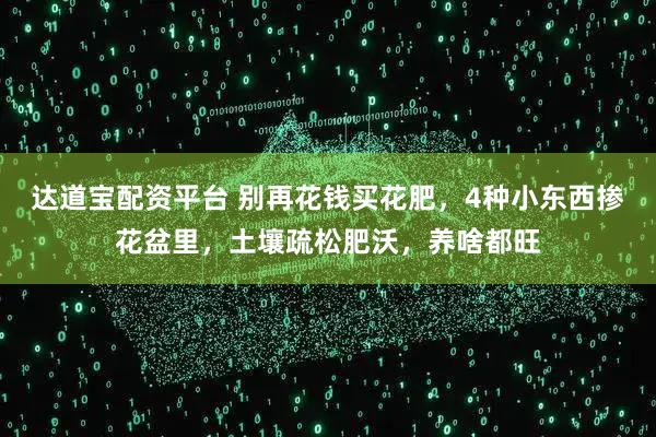 达道宝配资平台 别再花钱买花肥，4种小东西掺花盆里，土壤疏松肥沃，养啥都旺